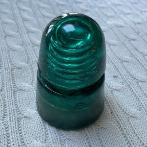 Antique glass insulator. Aqua teal glass. Threads inside stamped B on outside